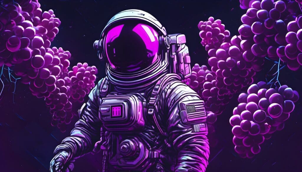 astronaut in grapes designing a logo