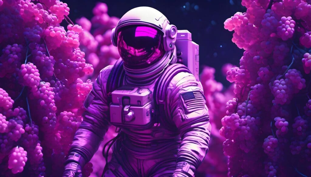 Astronaut hiding in grapes for Cyber Grapes Services