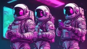 Cyber Grapes Astronauts Holding Grapes and Mobile Phones