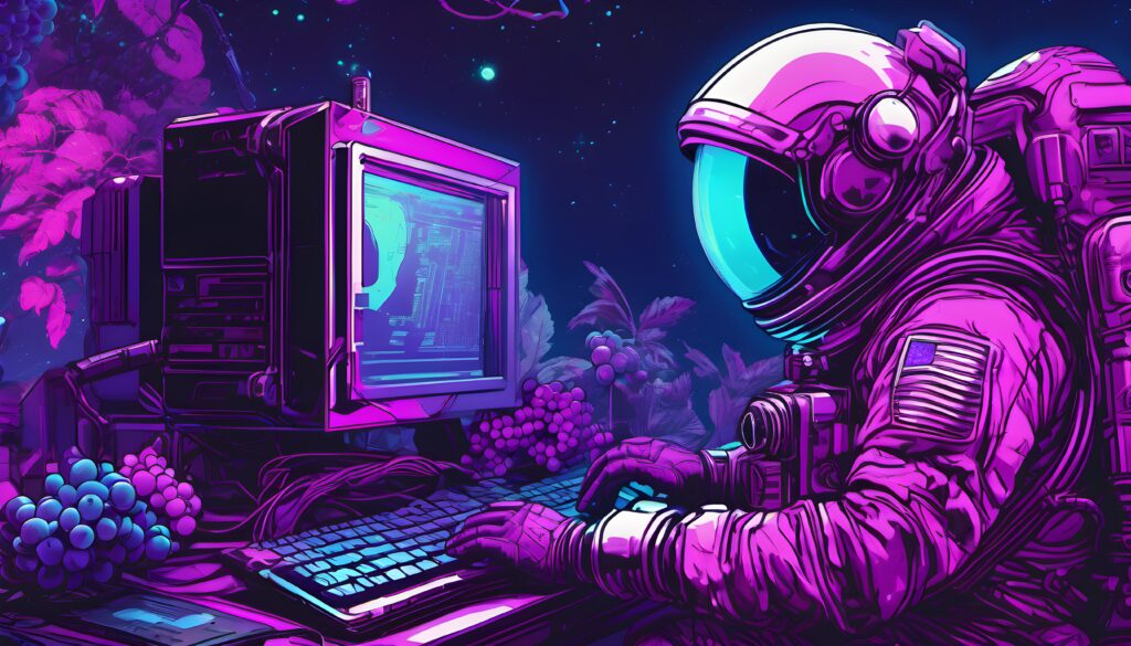 Astronaut Examining a Computer at Cyber Grapes