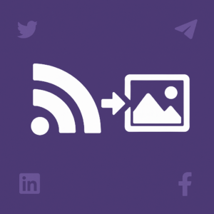RSS feed icon with photo frame showing featured image flowing into the feed