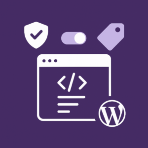 Purple icon illustration representing the Cyber Grapes Code Snippets WordPress plugin from Cyber Grapes Grape Patch